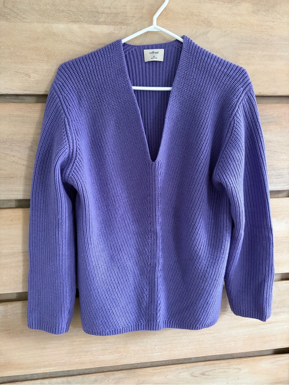 Wilfred Purple V-Neck Ribbed Knit Sweater